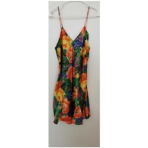 Vintage silky floral slip dress women's s/m